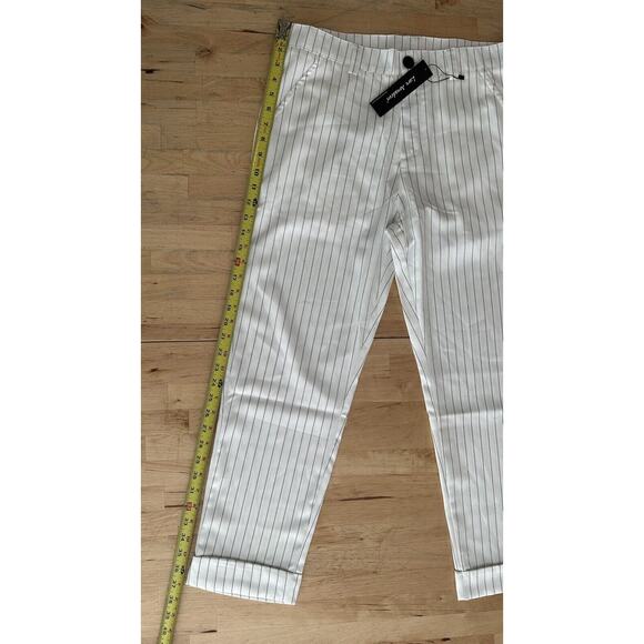 Lars Amadeus Men's Dress Striped Pants Slim Fit Flat Front Business Trousers - Picture 3 of 8